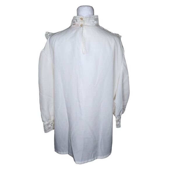 Vintage 80s High Neck Lace Blouse Womens Size 2XL White Romantic Victorian - Picture 3 of 7